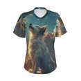 thumbnail image 5 of Zufioo Starry Sky Cloud Wolf Print Women's Classic V-neck T-shirt, V-neck Short-sleeved Tops Home Wear, Suitable for Daily Life, Work, Outdoors-Large, 5 of 8
