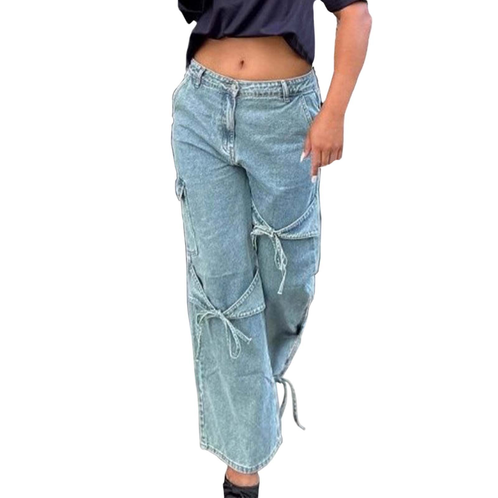 TSADFHJI Pantalon Femme Jeans Noir Wide Leg Denim Pants for Street