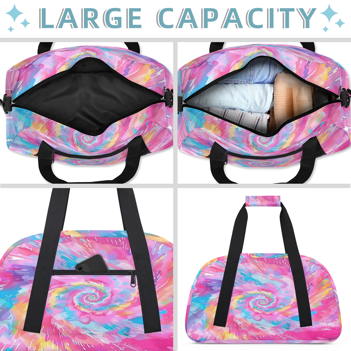 Herdesigns Sports Duffle Bags Travel Duffle Bag Gym Bag Cute Tie Dye Colorful Rainbow Weekender Travel Bag Waterproof Overnight Bag Carry On Travel Tote Bag Dance Bags