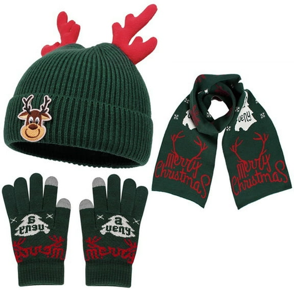NAISIBABY Kids Christmas Beanie and Scarf and Gloves Set, Soft Cap Warm Scarf Knit Gloves Winter Thermal 3-Piece Green 2-8T