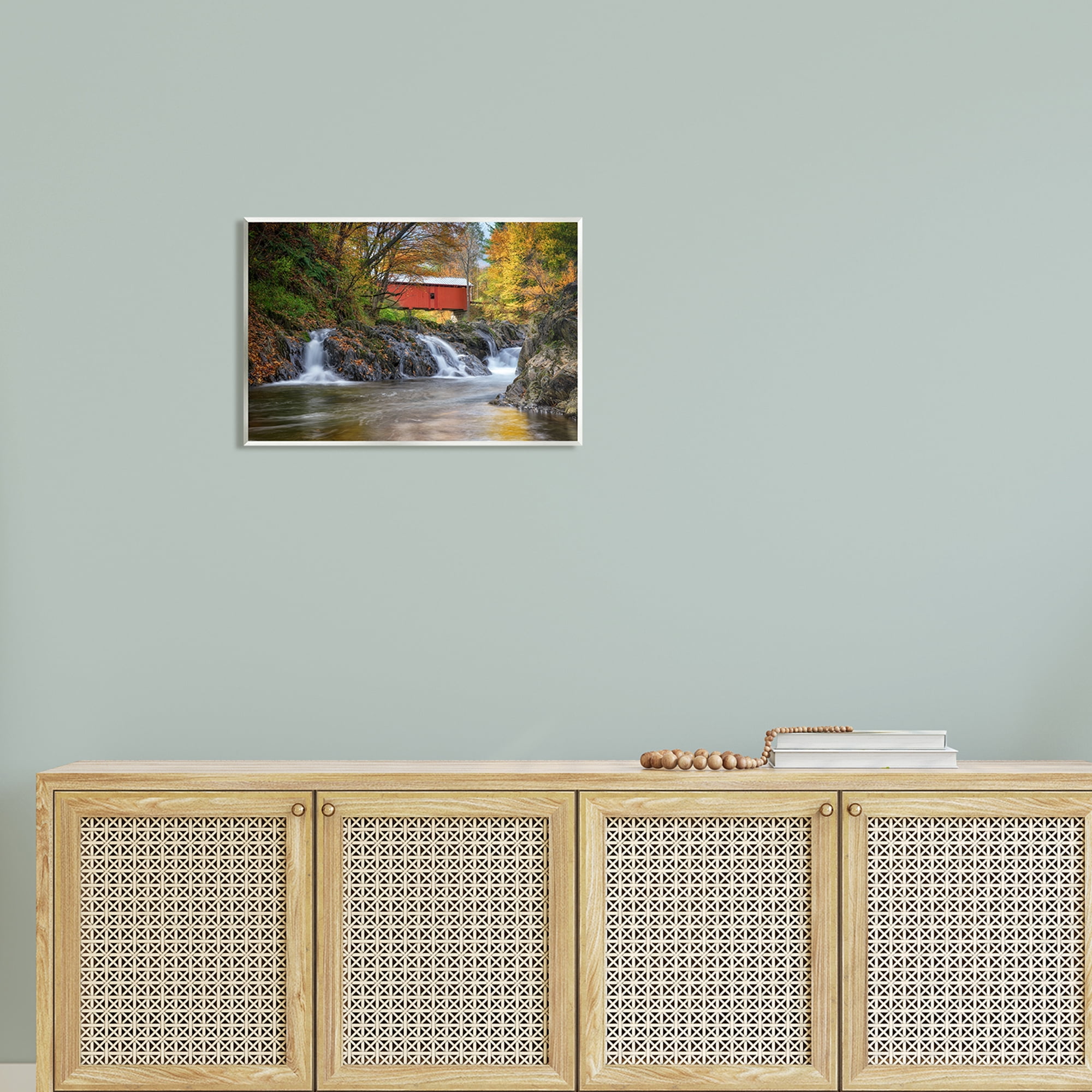 Stupell Bridge Waterfalls Flowing River Foliage Landscape Photography Wall Plaque Unframed Art Print Wall Art