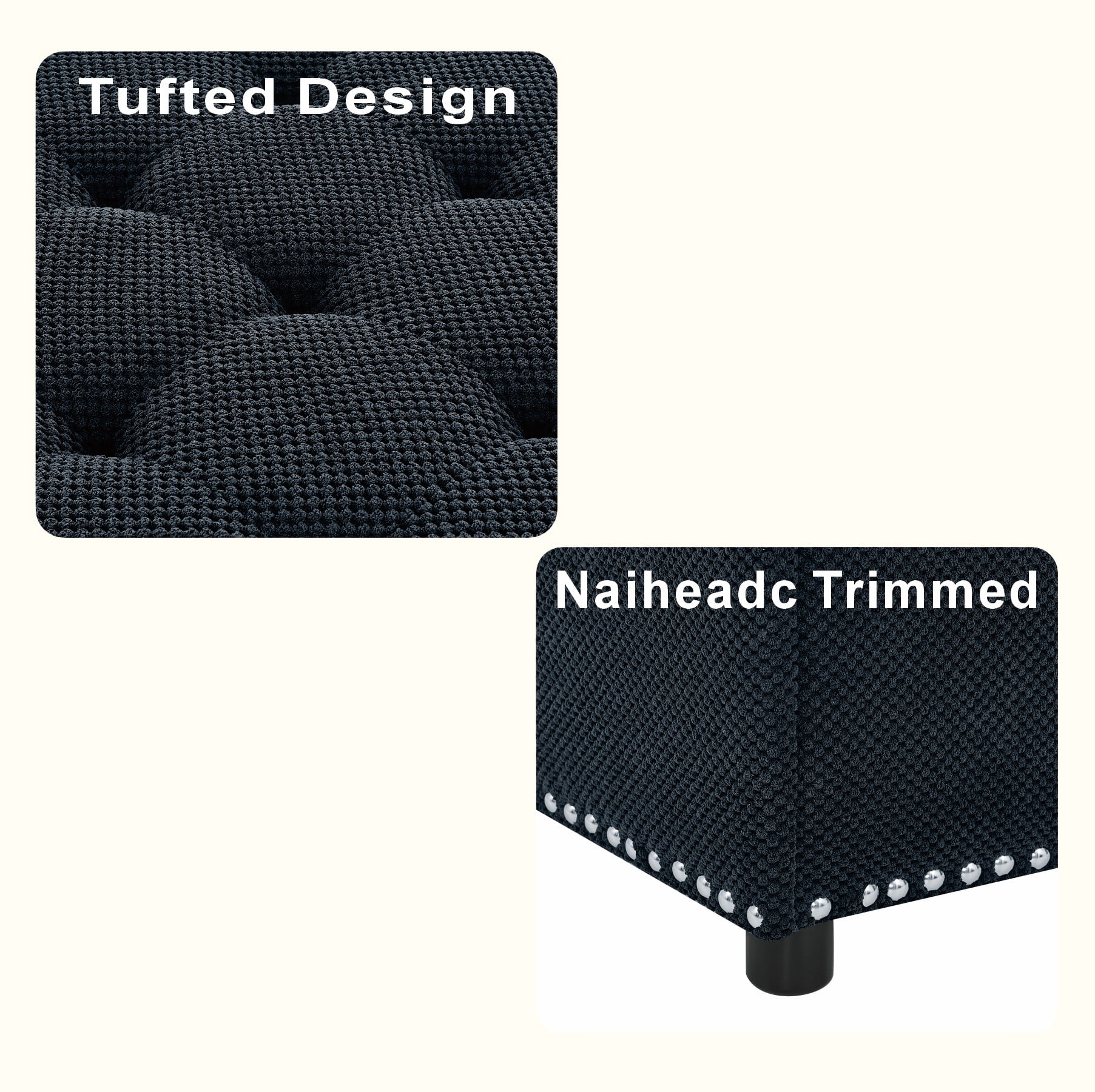 MOONMISS Square Storage Ottoman with Nailhead Trim , Upholstered Coffee Table for Bedroom Storage, Living Room Accent,Black