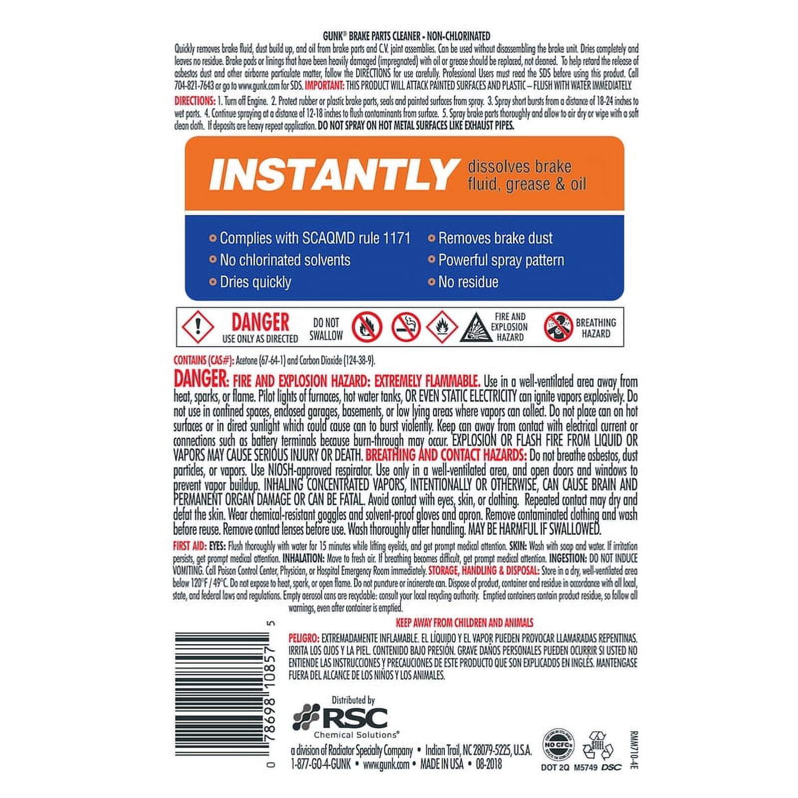 (2 pack) Gunk Non-Chlorinated Brake Cleaner, 14 oz