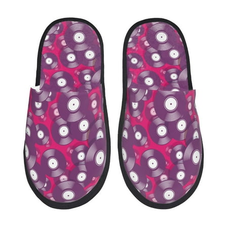 

Yiaed Vintage Vinyl Record Print Unisex House Slippers Slip on Warm Shoes Indoor Outdoor with Anti-slip sole-Medium