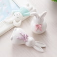 thumbnail image 7 of Ceramic Bunny Figurines for Easter Decorations, Spring Porcelain Rabbit Statue with Pink Bow, Cute Easter Decor for Home, Mantle, Shelf, Party Table Centerpieces, Easter Basket Stuffers, 4.6'', 7 of 7