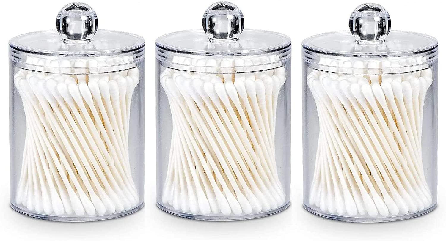3 Pack Qtip Dispenser Apothecary Jars Bathroom Qtip Holder Storage