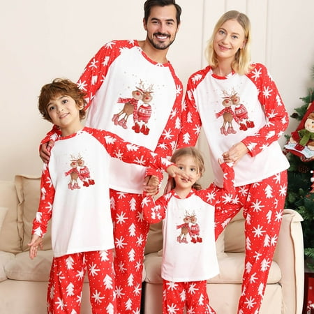 

YYDGH Matching Family Pajamas Sets Christmas PJ s Xmas Deer Print Top and Tree Pants Jammies Sleepwear