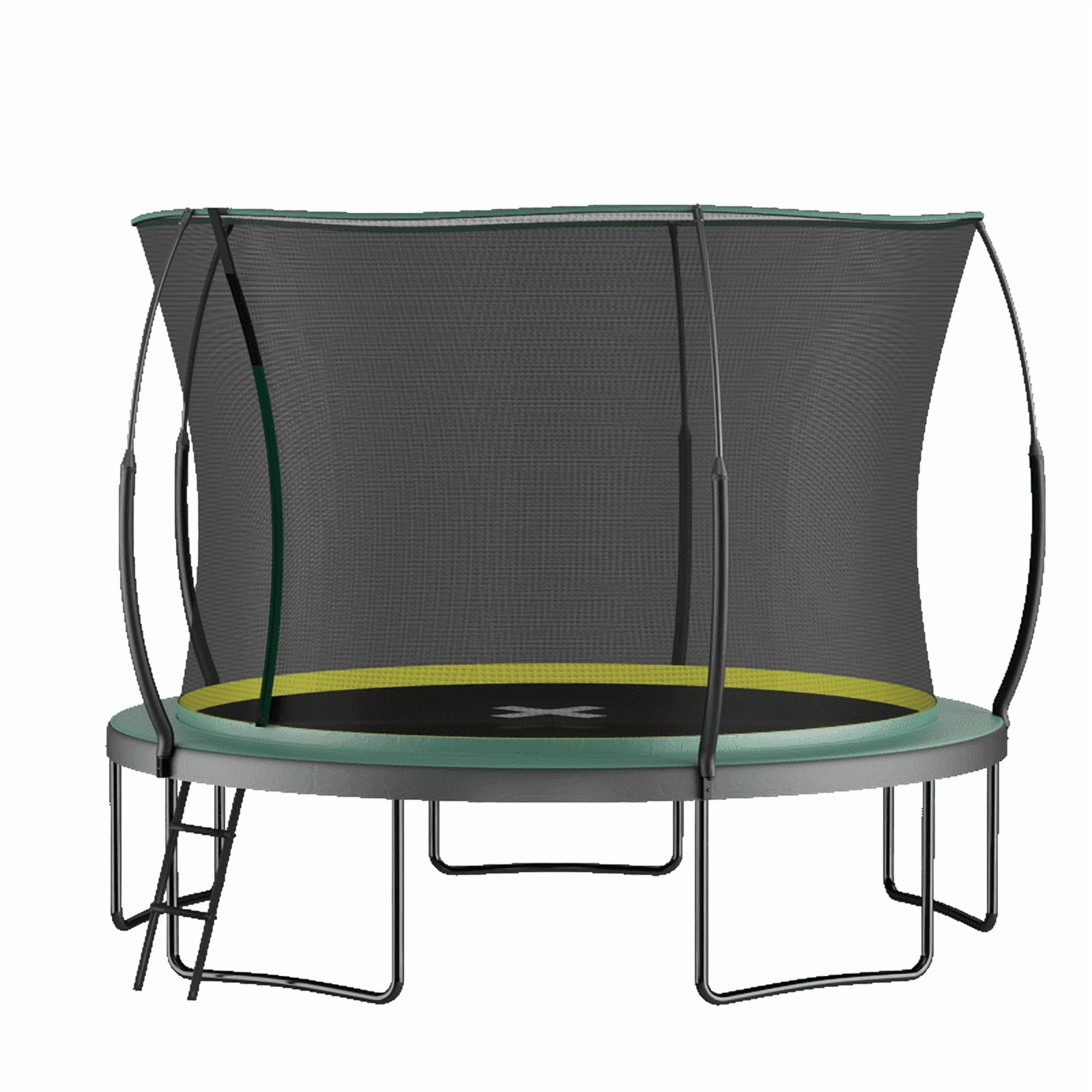 12FT Trampoline for Kids & Adults, Outdoor Recreational Trampoline with Enclosed Safety Net, Ladder & Shoe Bag, Bungee Spring Trampoline for Backyard, Heavy-Duty Galvanized Steel Frame Green