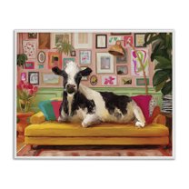 Stupell Industries Cow in Whimsical Maximalist House Animals Painting White Framed Art Print Wall Art, 14 x 11
