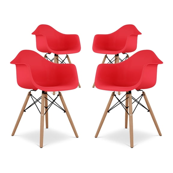 Modholic Eiffel Armchair With Wood Legs, Red (Set Of 4)