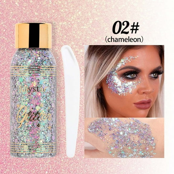 SDJMa Body Face Chunky Glitter Gel, Glitter Cosmetic Face Hair Nails Makeup Long Lasting Sparkling,Glitter Liquid Eye Shadow for Festival Birthday Makeup Party (B)