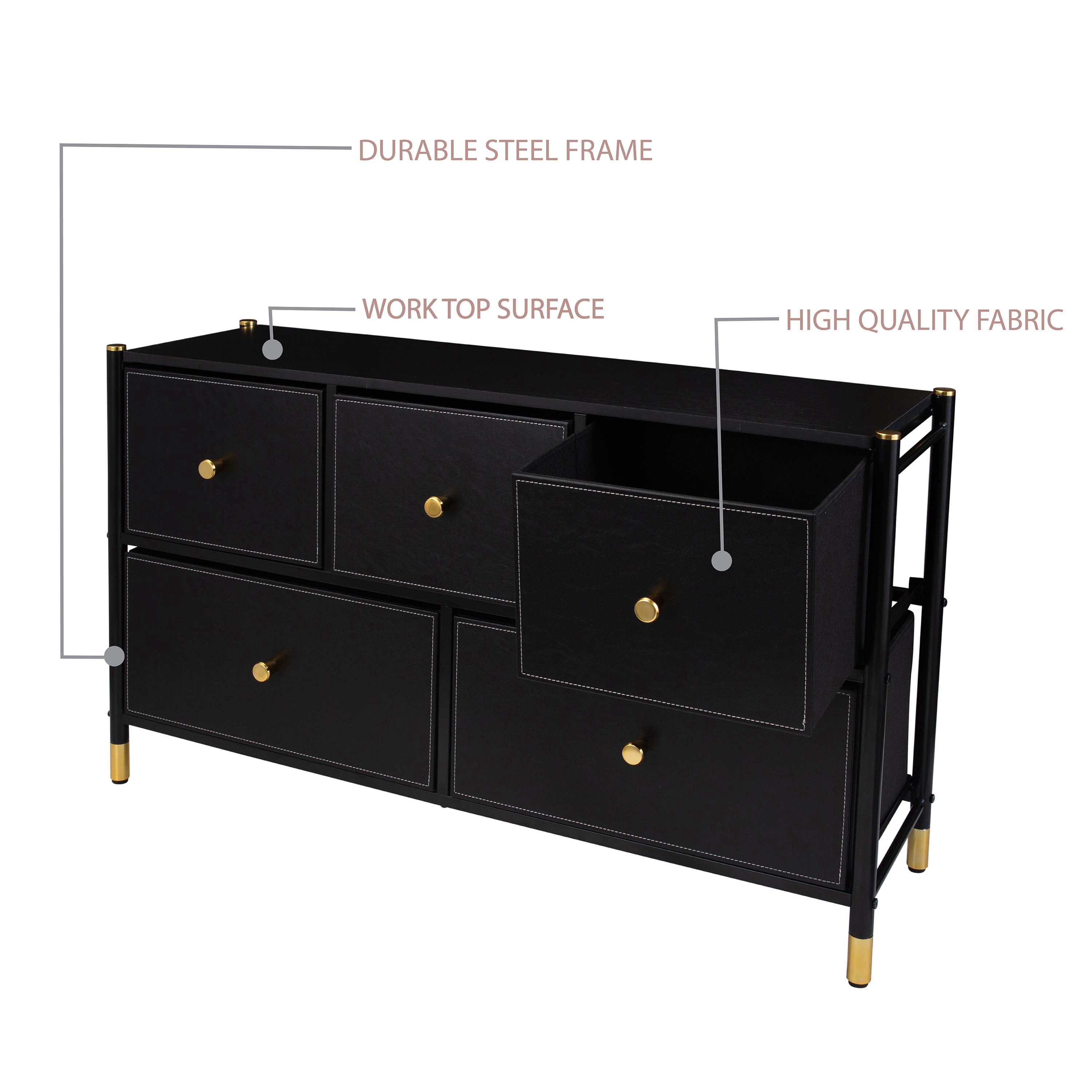 Simplify Adult 5 Drawer Luxury Dresser in Black