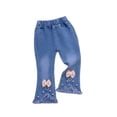 thumbnail image 2 of Cowsor Toddler Girls Pearl Embellished Stretch Flare Jeans Patch Detail Denim Long Pants Durable Play Bottoms For 6 Months-6 Years Old, 2 of 6