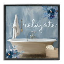 Stupell Industries Relájate con Baño Floral Bath & Laundry Painting Gray Framed Art Print Wall Art, 24 x 24