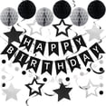 thumbnail image 1 of Decoraciones de cumpleaños meowtastic Happy Birthday en negro y plateado, 1 of 7