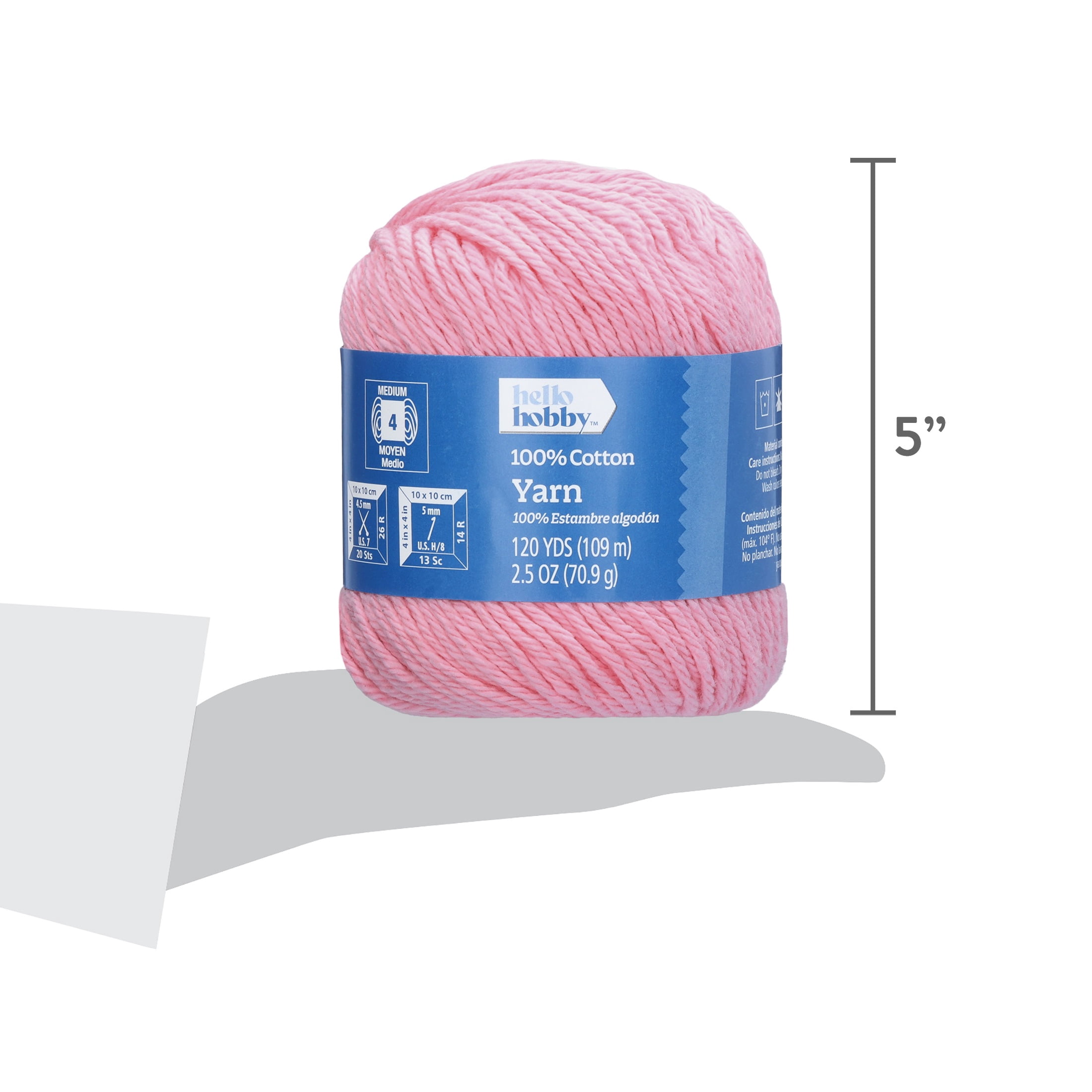 Hello Hobby Size 4 Medium Weight Cotton Pastel Pink Yarn, 2.5 oz, 120 yds