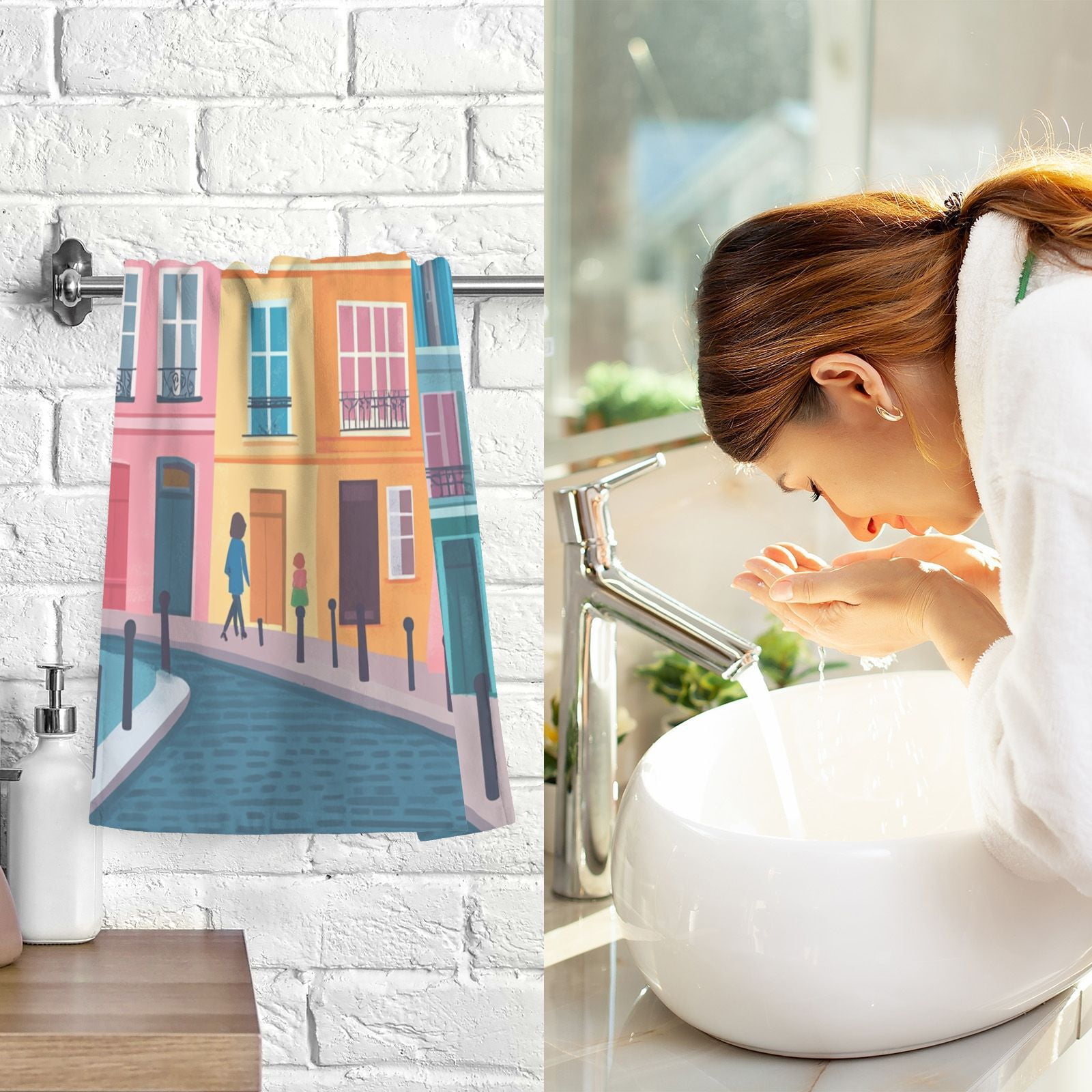 Houses Street Hand Towels Cotton Bath Towels Large Face Towels Absorbent for Bathroom 2 Packs