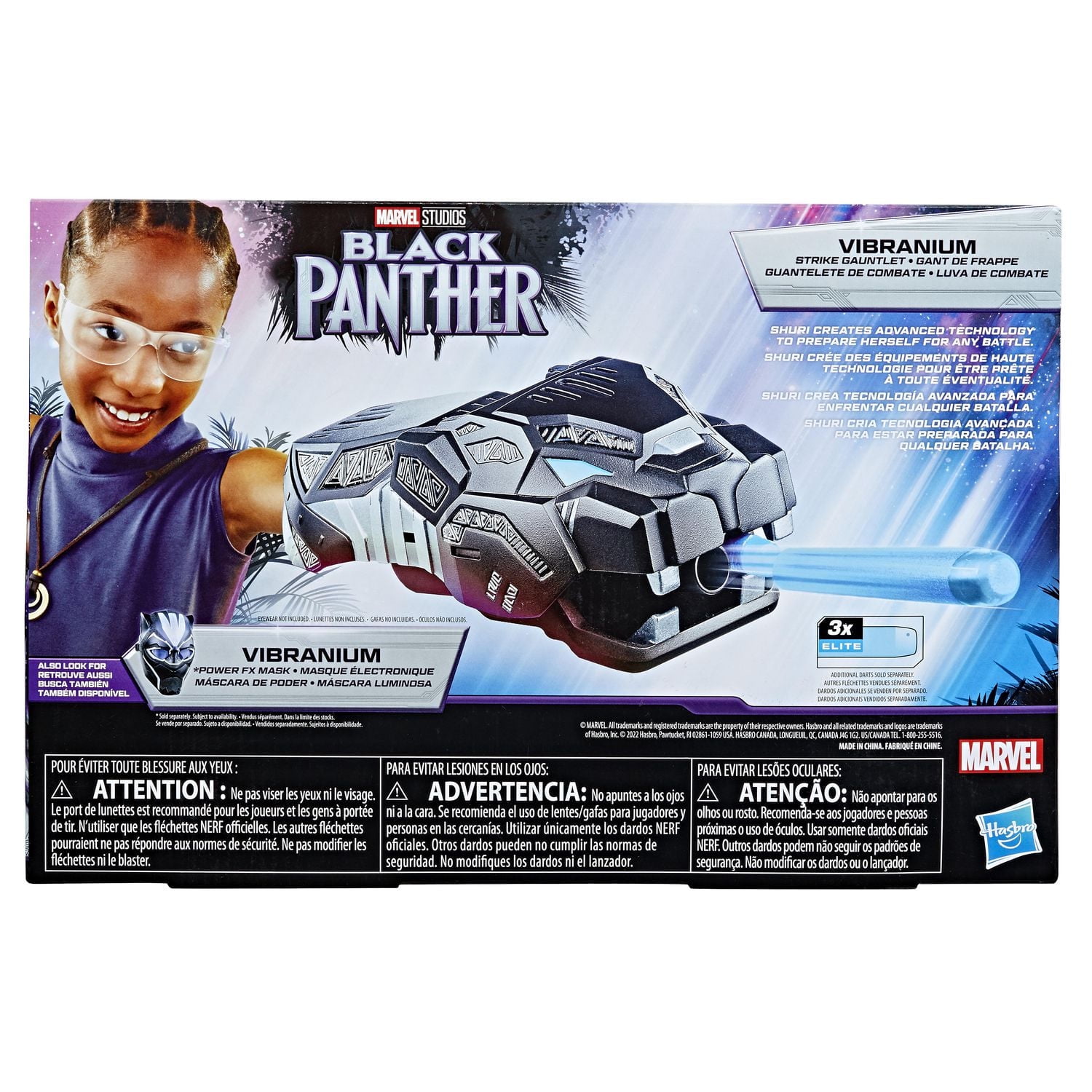 Marvel Black Panther Vibranium Strike Nerf Gauntlet with 3 Nerf Darts, Role Play Super Hero Toy