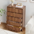 thumbnail image 6 of YOCWO 5 Drawer Dresser with Wave Panel, Mid Century Tall Storage Dresser Chest of Drawer for Bedroom, Walnut, 6 of 7
