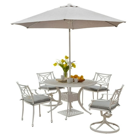 Home Styles La Jolla Cast Aluminum Outdoor Round 5 Pc. Dining Group with Umbrella & Base