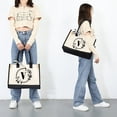 thumbnail image 2 of Canvas Handbag Letters Flower Portable Beach Shoulder Shopping Totes (V), 2 of 7