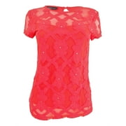 INC International Concepts Women's Embroidered Illusion Top (PM, Hibiscus Bloom)