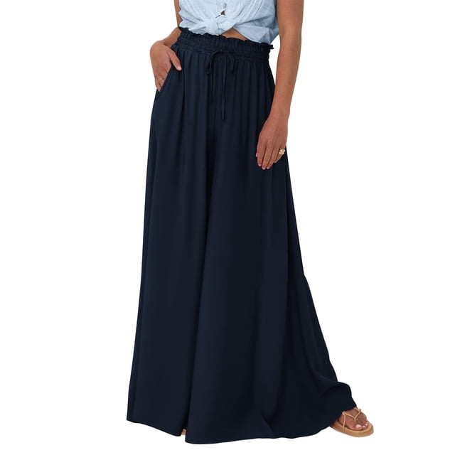 Pantalones PRETTYGARDEN Palazzo Pierna Ancha Azul Marino Talle S