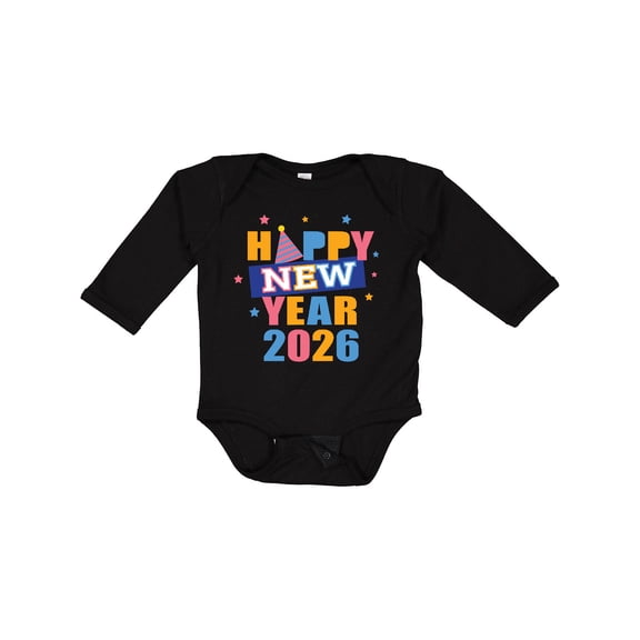 Inktastic Happy New Year Colorful 2026 with Stars Boys or Girls Long Sleeve Baby Bodysuit