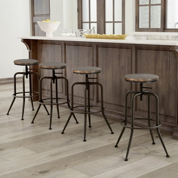 Homy Casa Swivel Bar Stools Set of 4 Adjustable Height Wood Top Counter Stools for Kitchen Island, Walnut