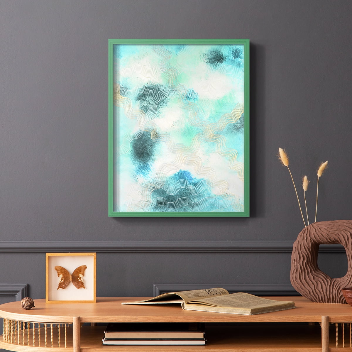 Blue Shift I Framed Print in Green Solid Wood Framed Print No Nail Hanging