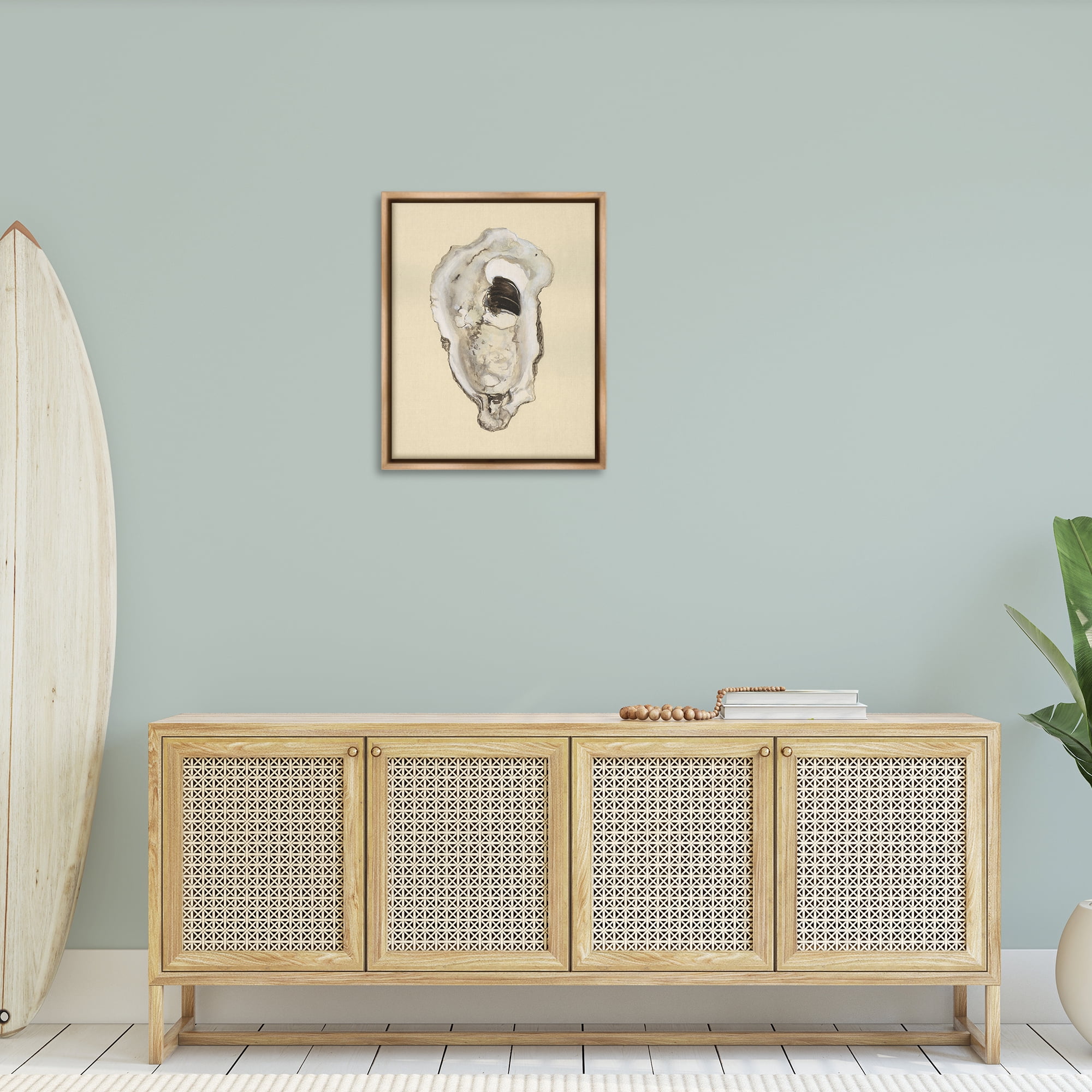 Stupell Industries Aquatic Oyster on Beige Nautical & Beach Painting Brown Floater Framed Canvas Art Print Wall Art, 25 x 31