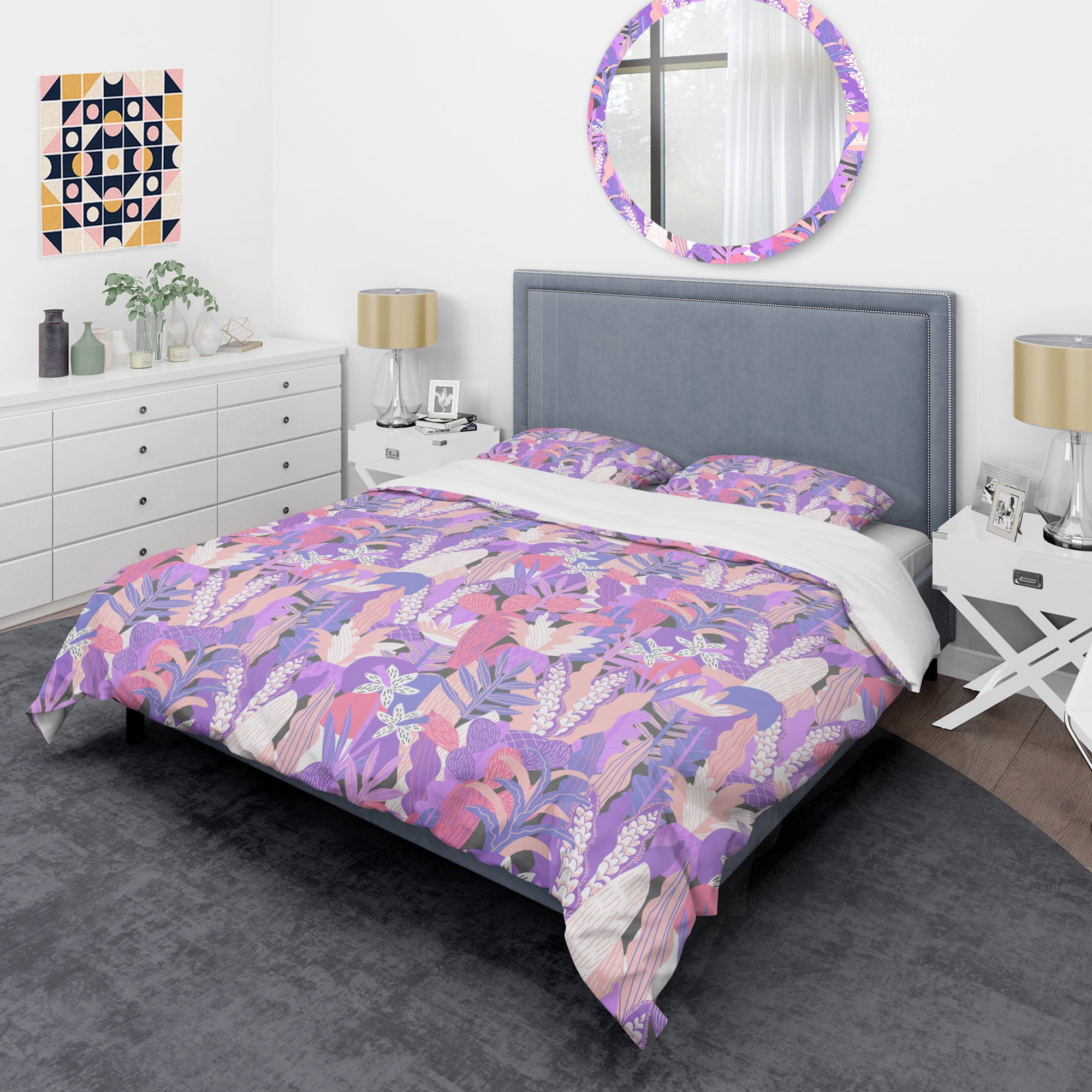 Designart 'Fantasy Flowers In Purple' Mid-Century Modern Duvet Cover Set