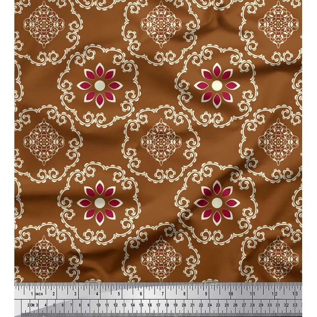 Soimoi Poly Georgette Fabric Damask Ethnic Print Sewing Fabric Yard 52 Inch Wide
