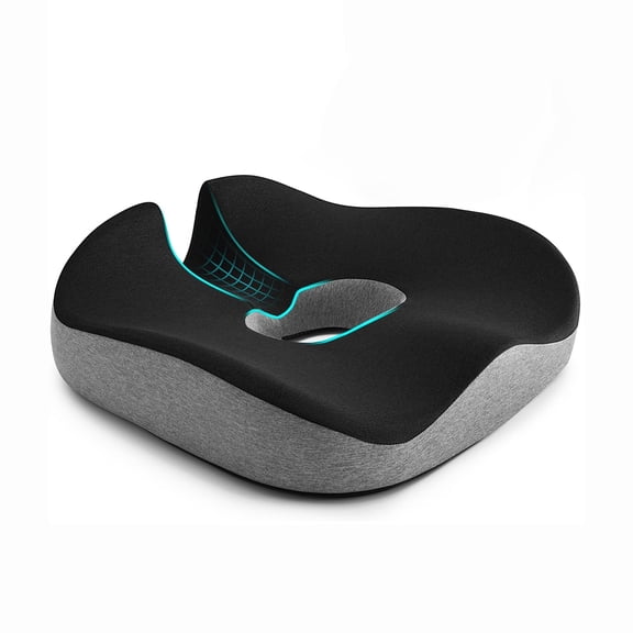 Concave U Surface Donut Pillow for Tailbone Pain Cradle Tailbone Reducing Pressure on Pelvis- Hemorrhoid Pillow for Office, Car, Home Seat- Black/Gray
