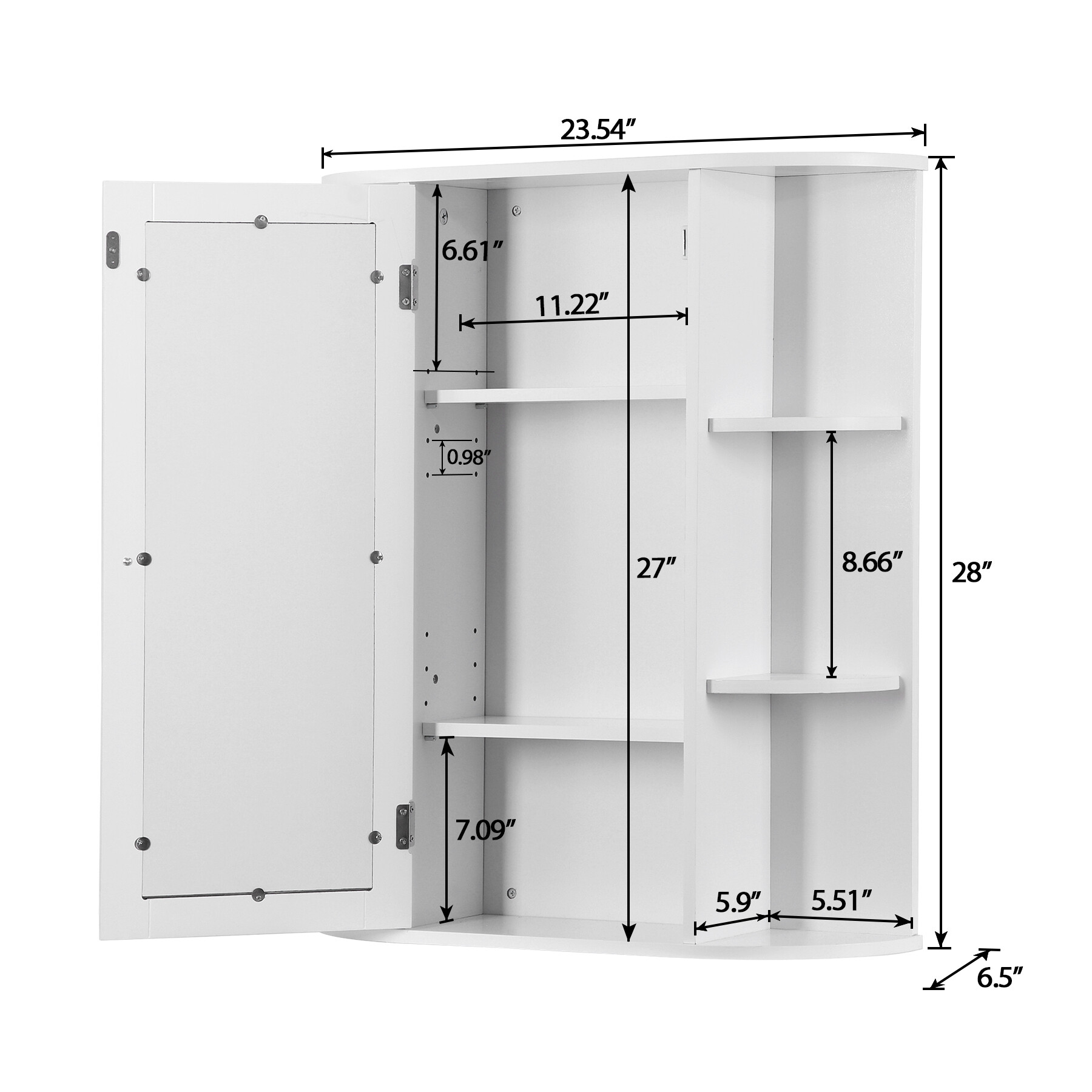 HomGarden Mirror Door Wall-Mount Bathroom Cabinet, Medicine Cupboard White, 6.5 W