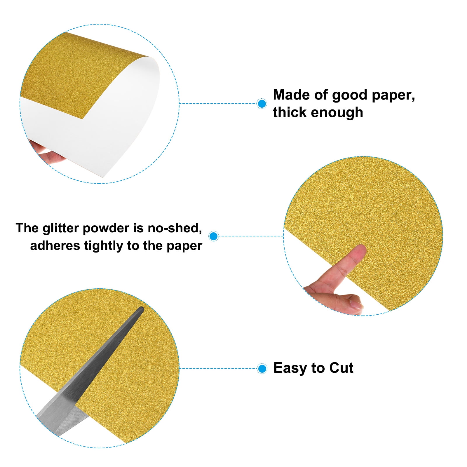 Uxcell 12x12" Glitters Cardstock, 20Sheets No-Shed Shimmer Glitters Paper, Gold