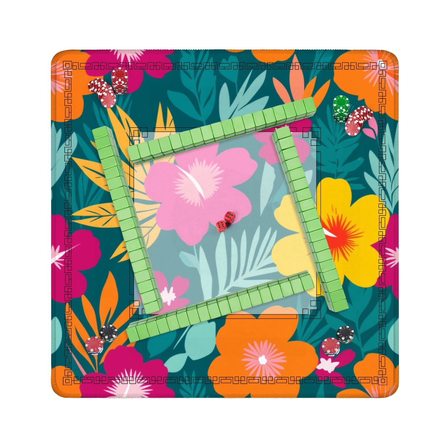 Mahjong Mat 31.5" x 31.5" Colorful hibiscus flower tropical leaf seamless design for summer Non-Slip Noise Reduction American Mahjong Tiles Table Cover for Dominoes Poker Card Board Games Gift