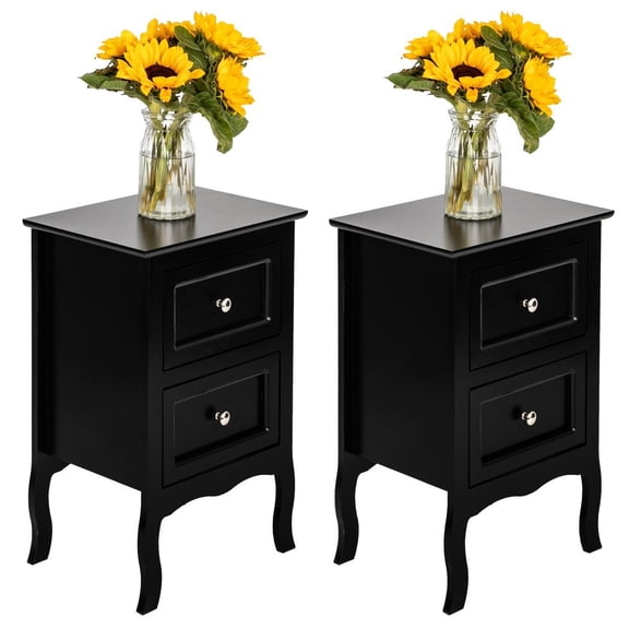 Xilee  2Pcs Wooden Nightstand with Drawers,2 Drawers Night Stand, Bed Side End Table for Small Living Room,  Country Style Bedroom Storage Cabinet,Black