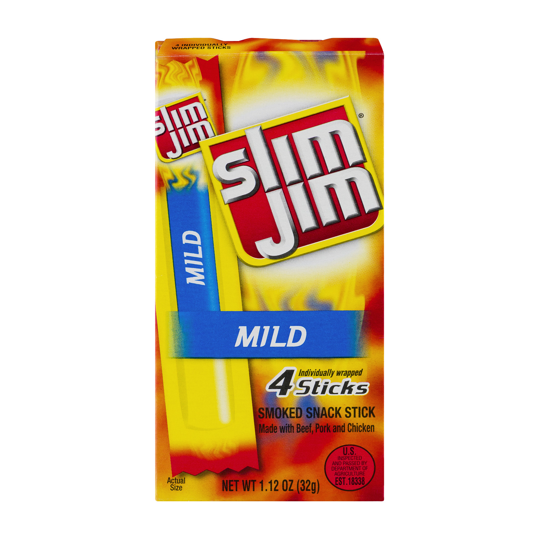 Slim Jim Smoked Snack Sticks Mild - 4 CT - Walmart.com - Walmart.com