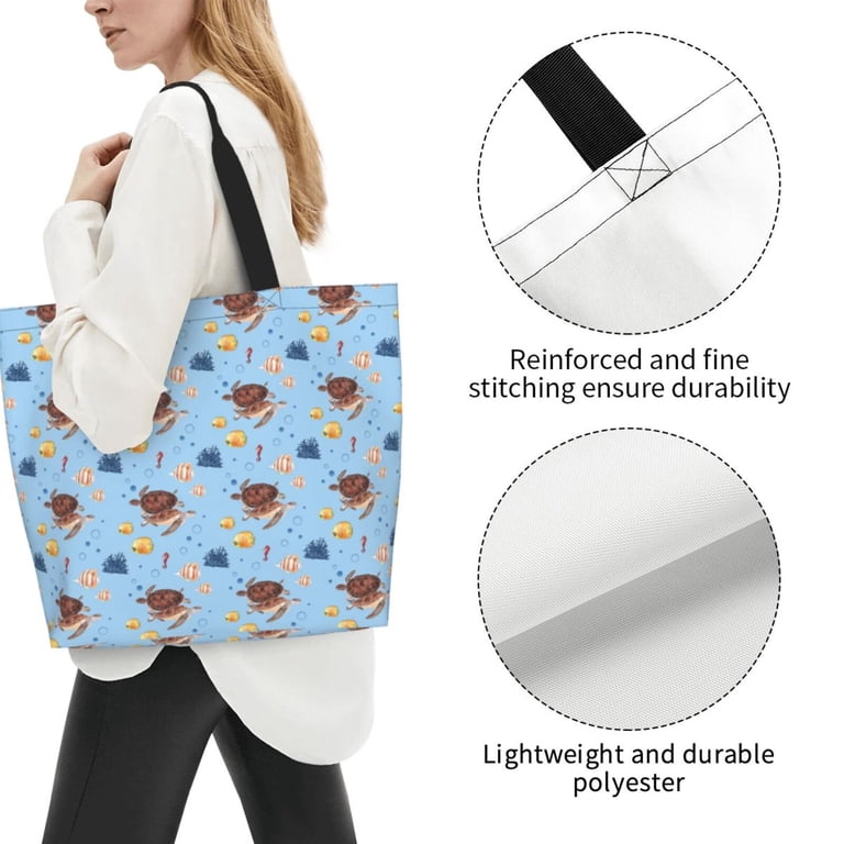 QMXO Sea Turtle Boho Tote Bag For Women – Large Capacity Shopper With Top Handle & Shoulder Strap