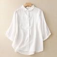 thumbnail image 3 of Mittory Women Cotton Linen Shirts 3/4 Sleeve Lapel Button Down Pleated Blouse Summer Dressy Casual Solid Color Tees Tops, 3 of 5