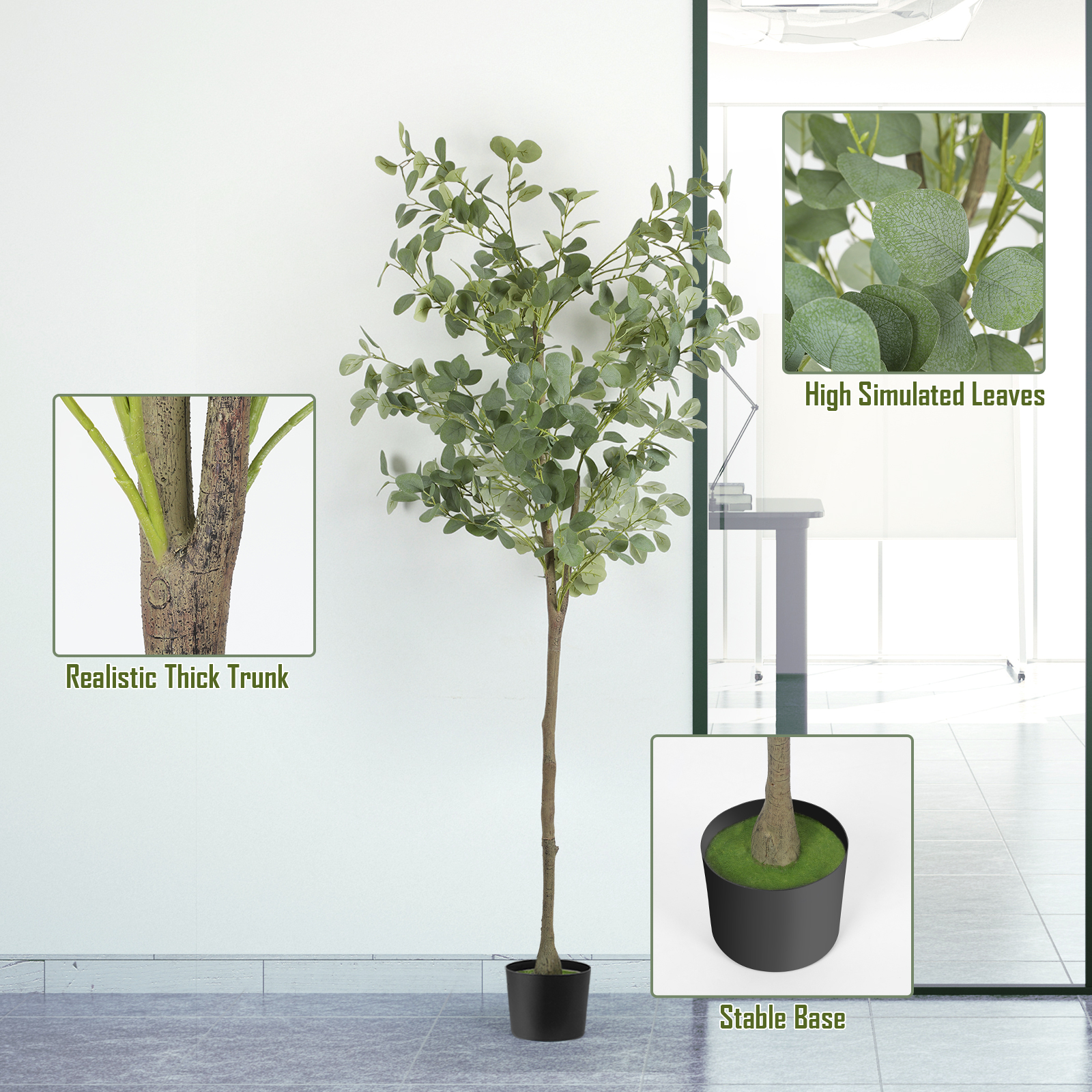Indoor Faux Artificial Eucalyptus Tree, 5ft