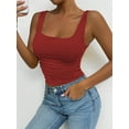 thumbnail image 4 of Women'S Summer Sleeveless Square Neck Tank Top Ruched Slim Fit Basic Vest Tops Wine Red S, 4 of 7