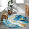 thumbnail image 4 of Blue Marble Large Area Rugs for Bedroom Living Room, Soft Non Slip Carpet Bedside Rug, Luxury Yellow Modern Ink Painting Art Round Floor Cover Kitchen Accent Rug 3.3' for Dining Room/Office, 4 of 9