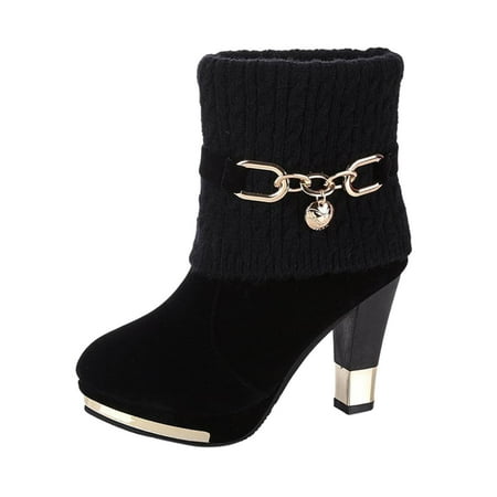 

Mid- Boots Foot High-Heeled Woolen Thick Boots Set Boots For Women Women s Boots