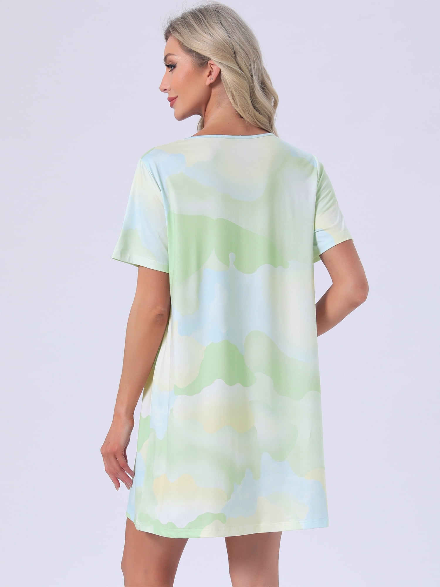 DARING DIVA Women's Short Sleeve Nightgown Soft Stretchy Pajama Dress L Light Green