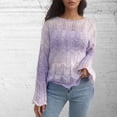 thumbnail image 5 of Fayshow0 Long Sleeve Shirts for Women, Fall Womens Tops Women's Loose Round Neck Knitted Contrasting Color Pullover Striped Sweater 2024 Casual Long Sleeved RoundTop/shirt,Purple L, 5 of 5