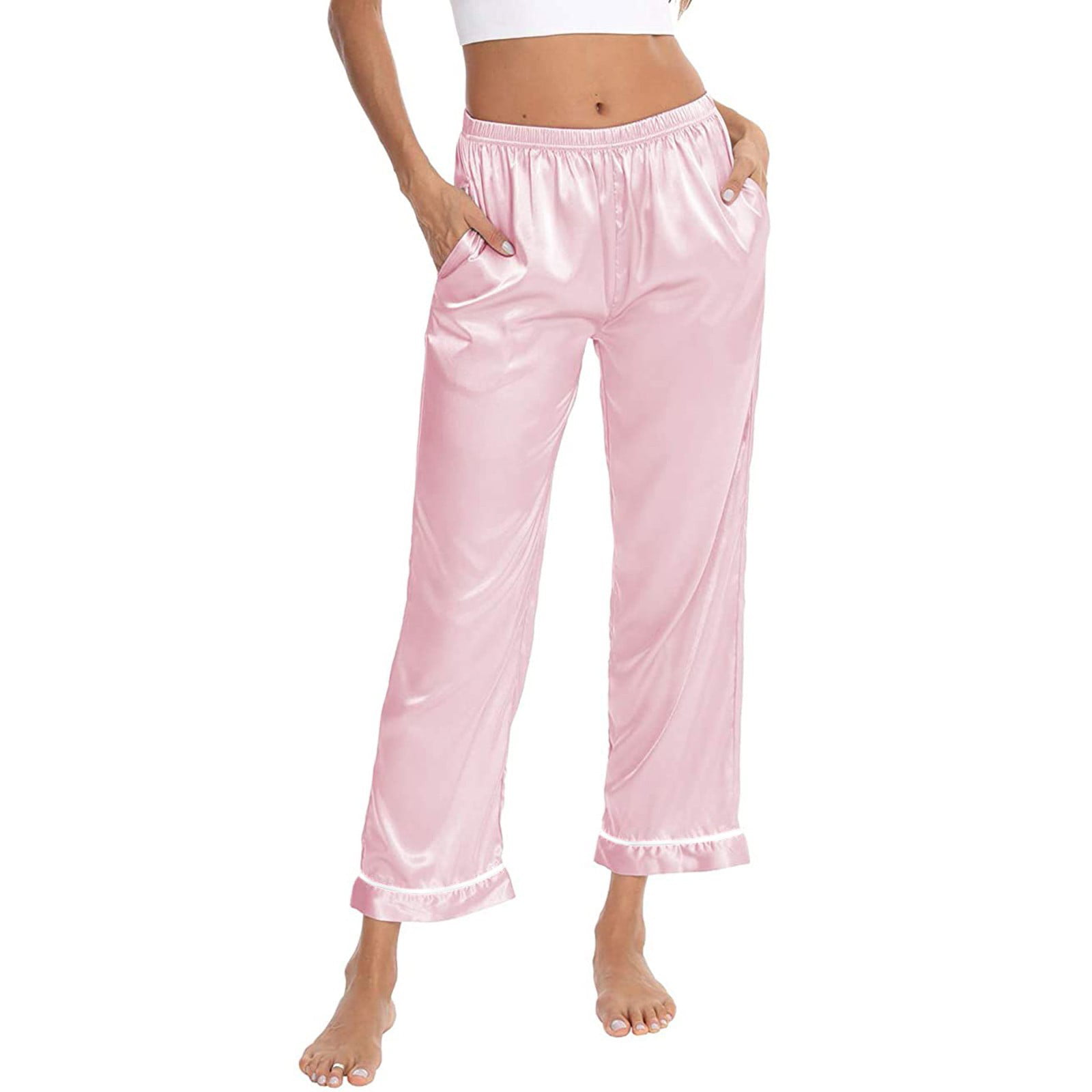 Loungeable Satin Pajama Pants With Lace Trim In Raspberry Part Of