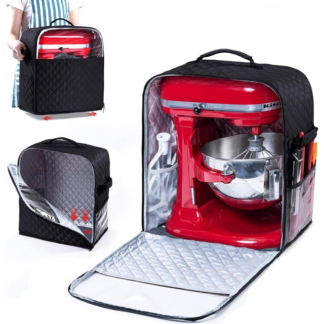 Stand Mixer Cover with Appliance Sliders Base Compatible with KitchenAid Mixer-Storage Bag for 6/7/8 Quart with Pockets for Kitchen Aid Accessories and Attachments