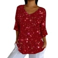 thumbnail image 5 of Endives Women's Christmas Shirt V Neck Shirt Snowflake Printed 3/4 Sleeve T Shirt, 5 of 6